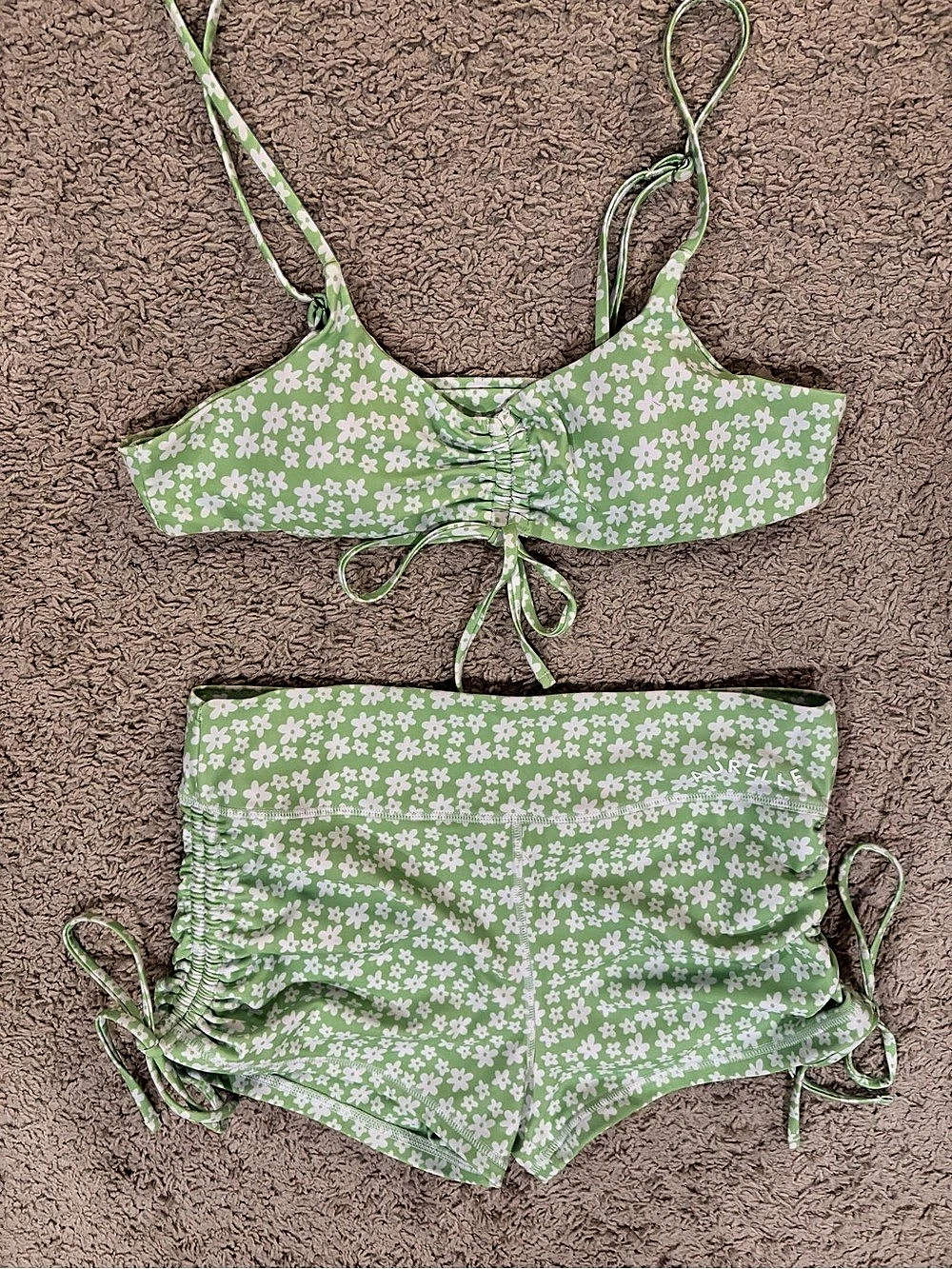 Aurelle Swimwear Limited Run Floral Green & White Bikini Set Size Large Like New